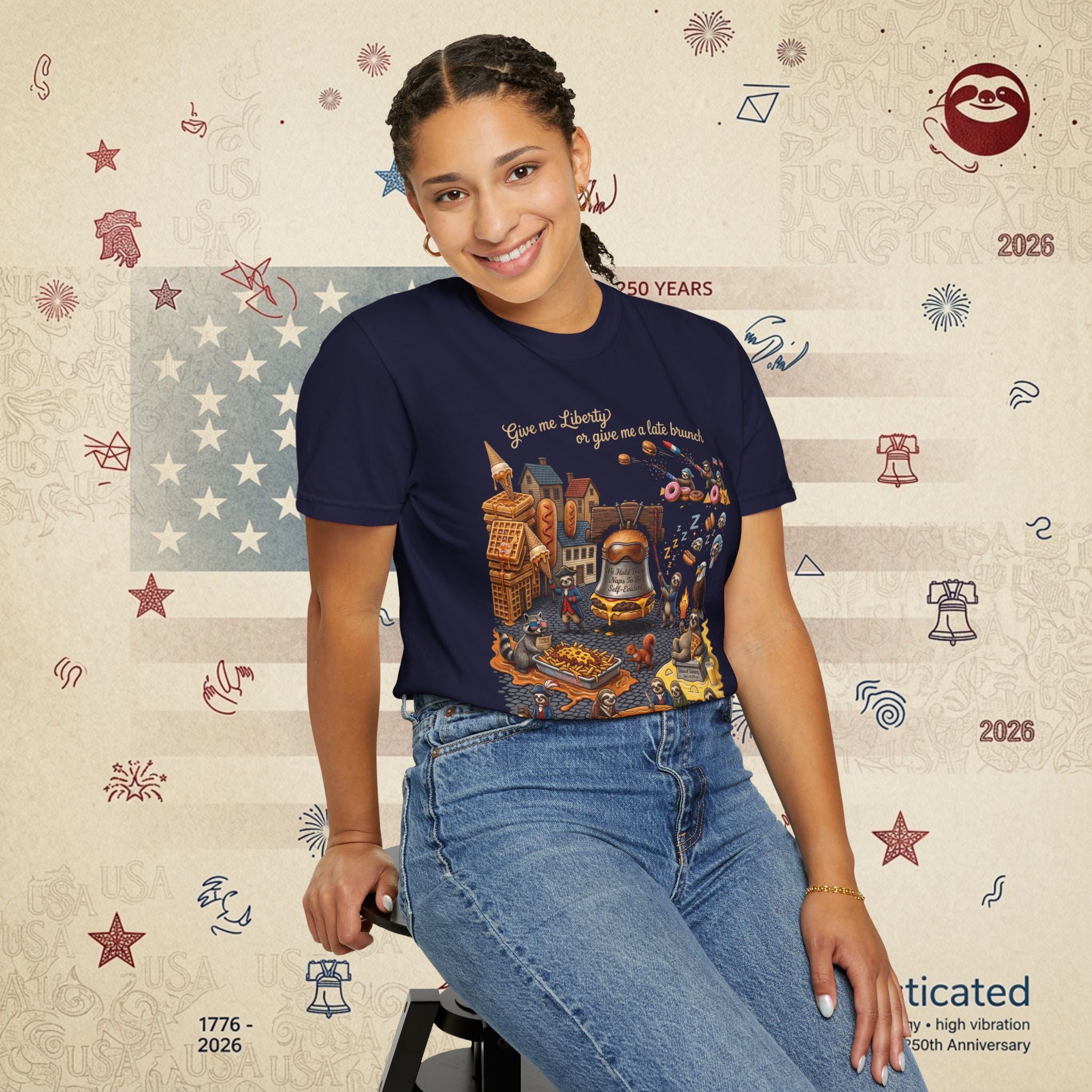 The Late Brunch — Liberty Bell Sloth Vintage Illustration Tee