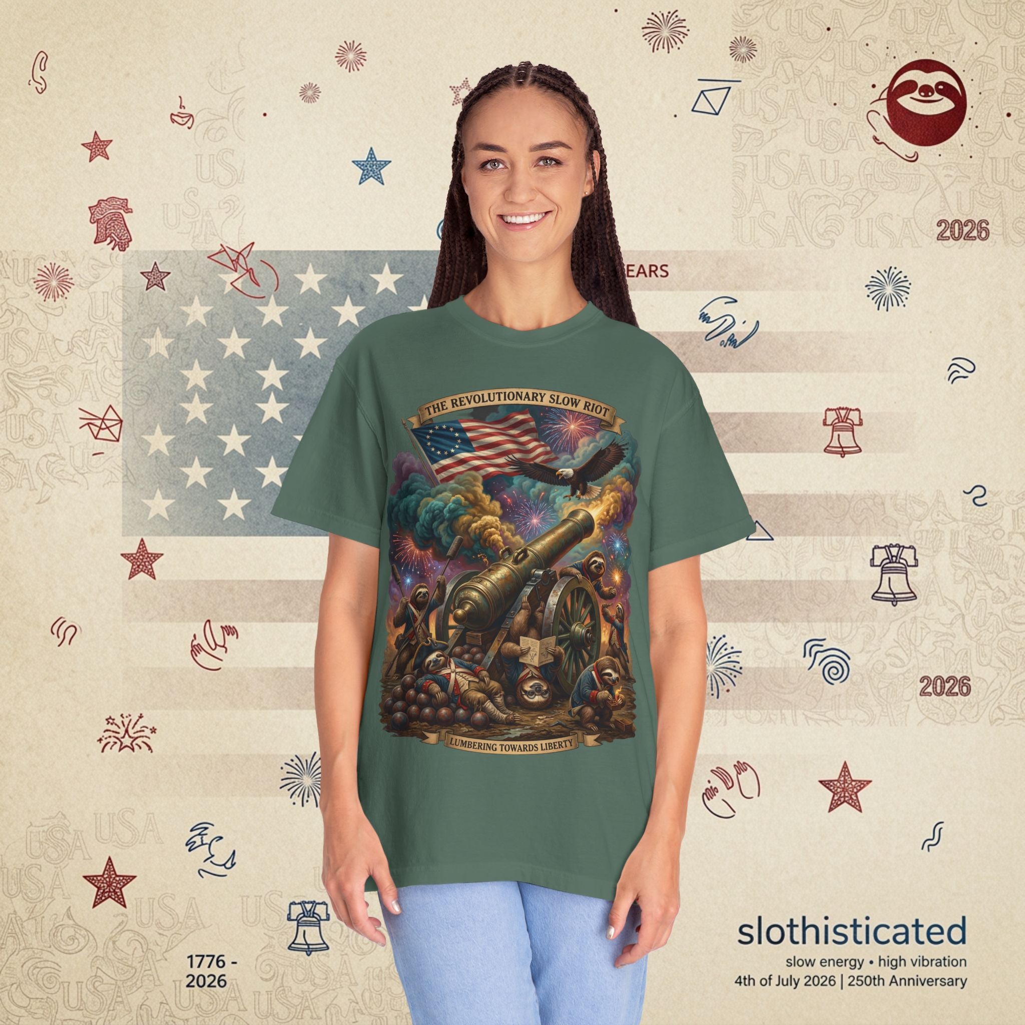 The Slow Riot — Patriotic Revolutionary Cannon 1776–2026 T-Shirt