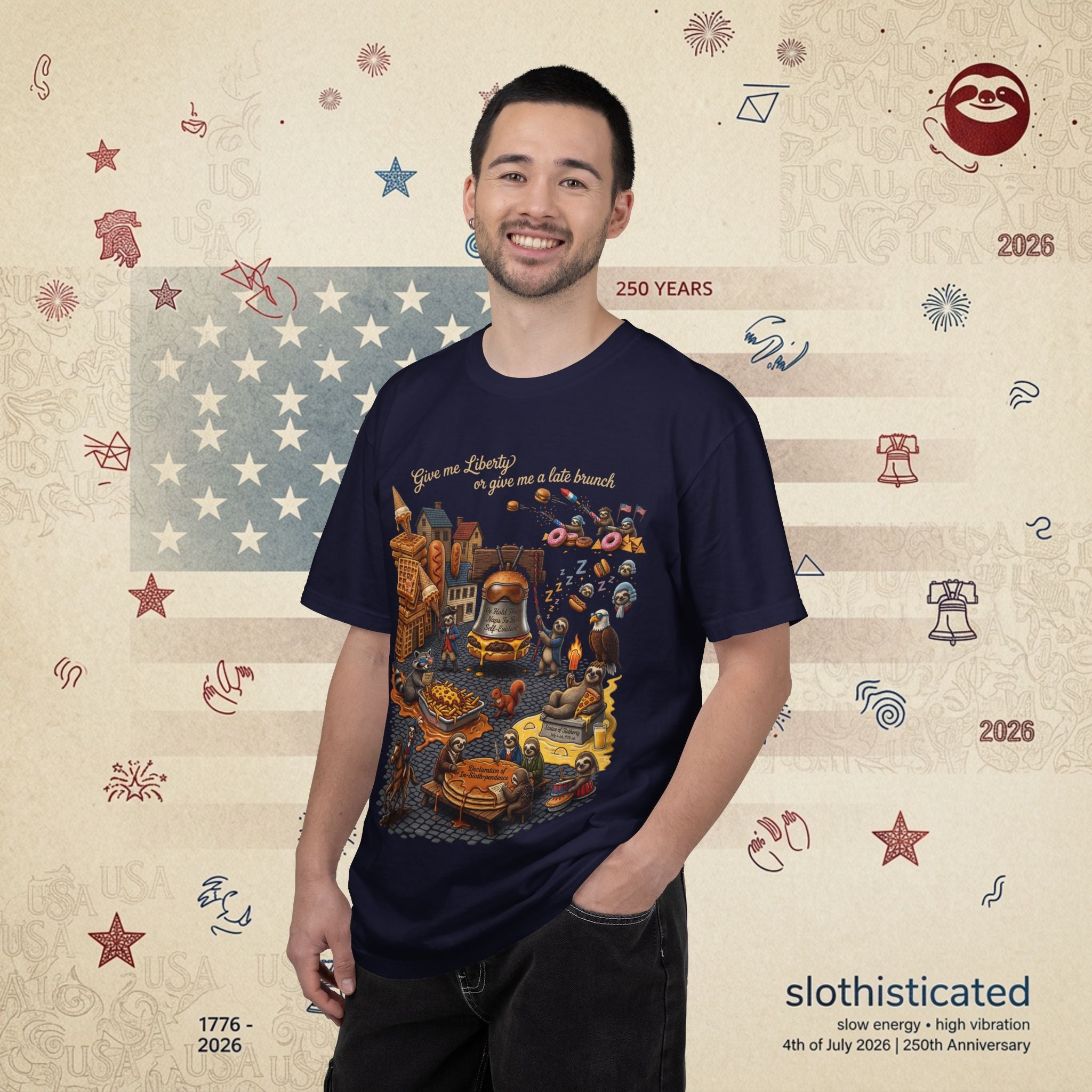 The Late Brunch — Liberty Bell Sloth Vintage Illustration Tee