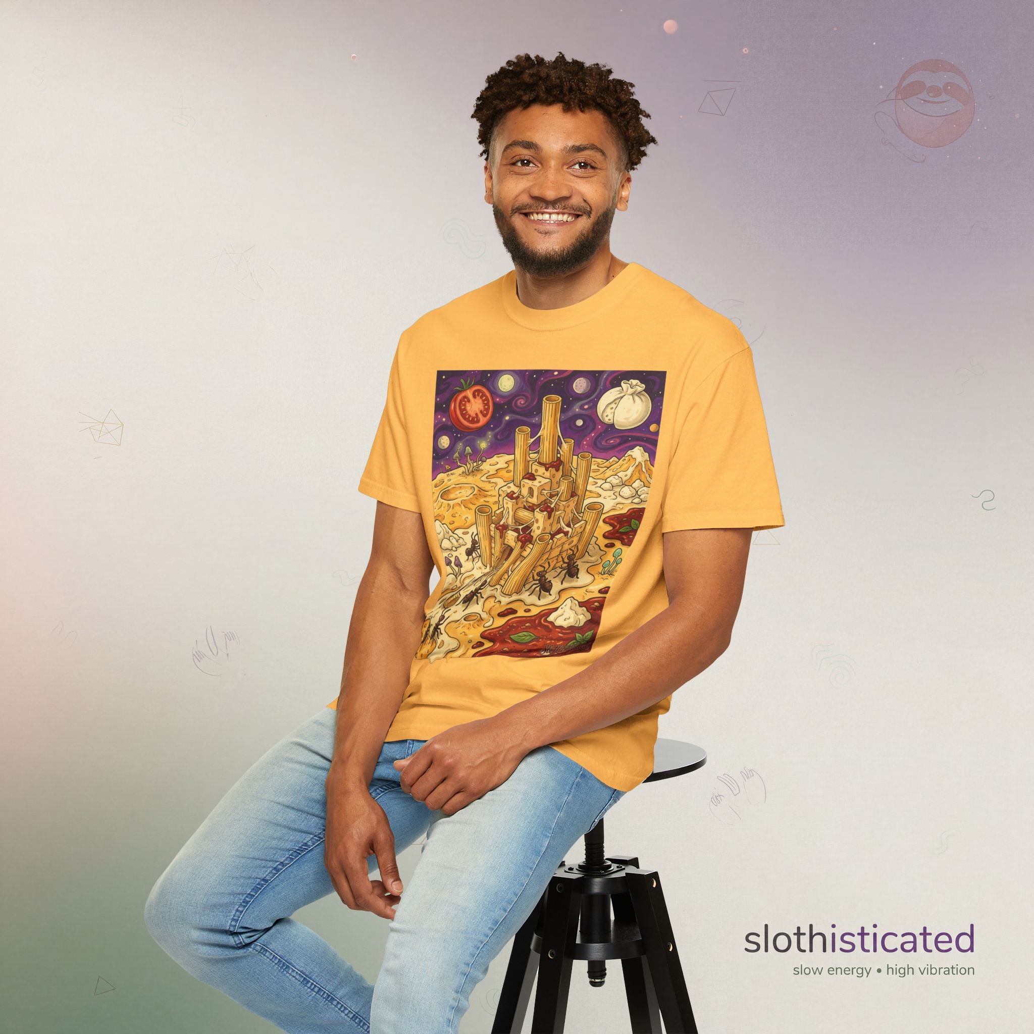 The Pasta Citadel — Funny Pasta Castle Tee · Surreal Foodie Art