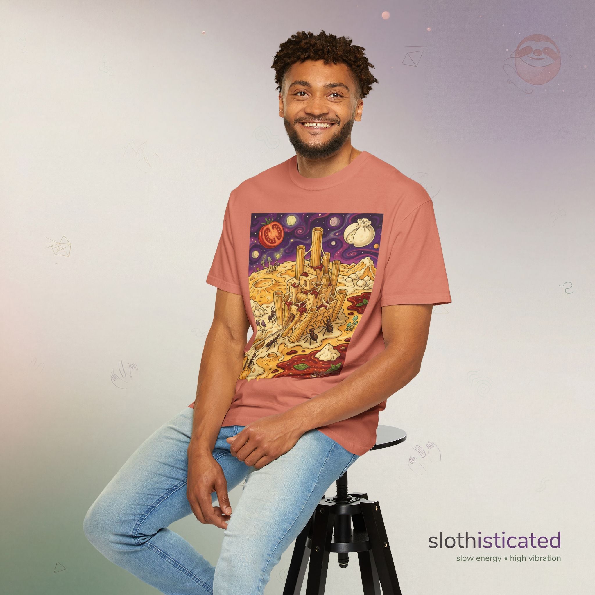 The Pasta Citadel — Funny Pasta Castle Tee · Surreal Foodie Art