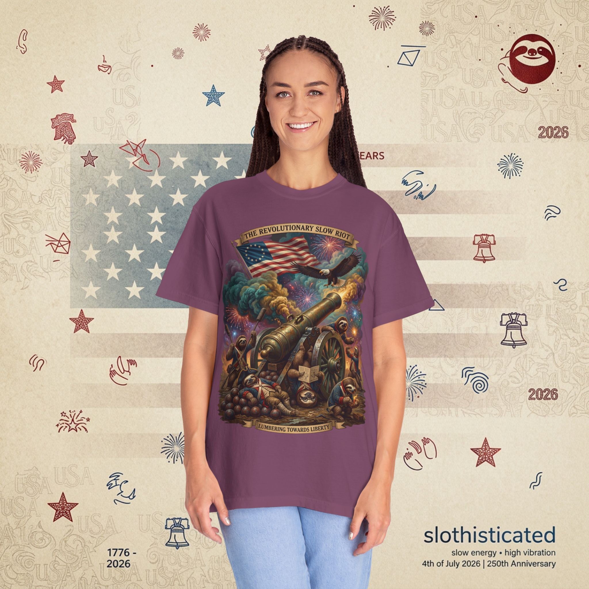 The Slow Riot — Patriotic Revolutionary Cannon 1776–2026 T-Shirt
