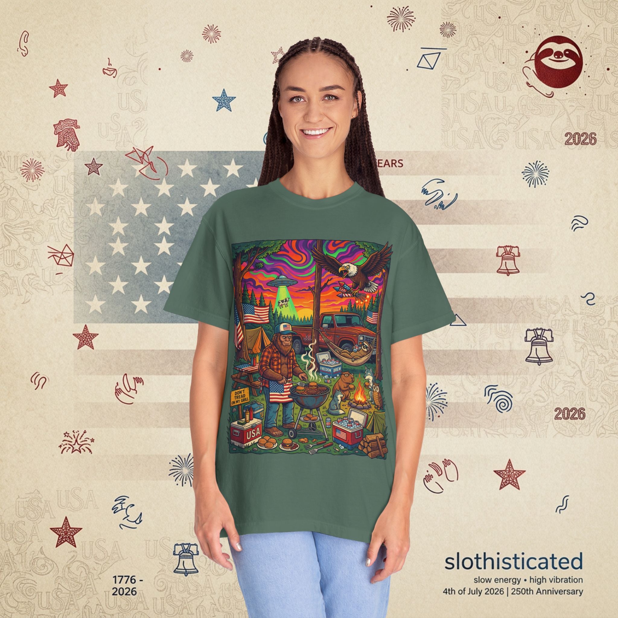 The Long Weekend — Sloth Campfire Americana T-Shirt
