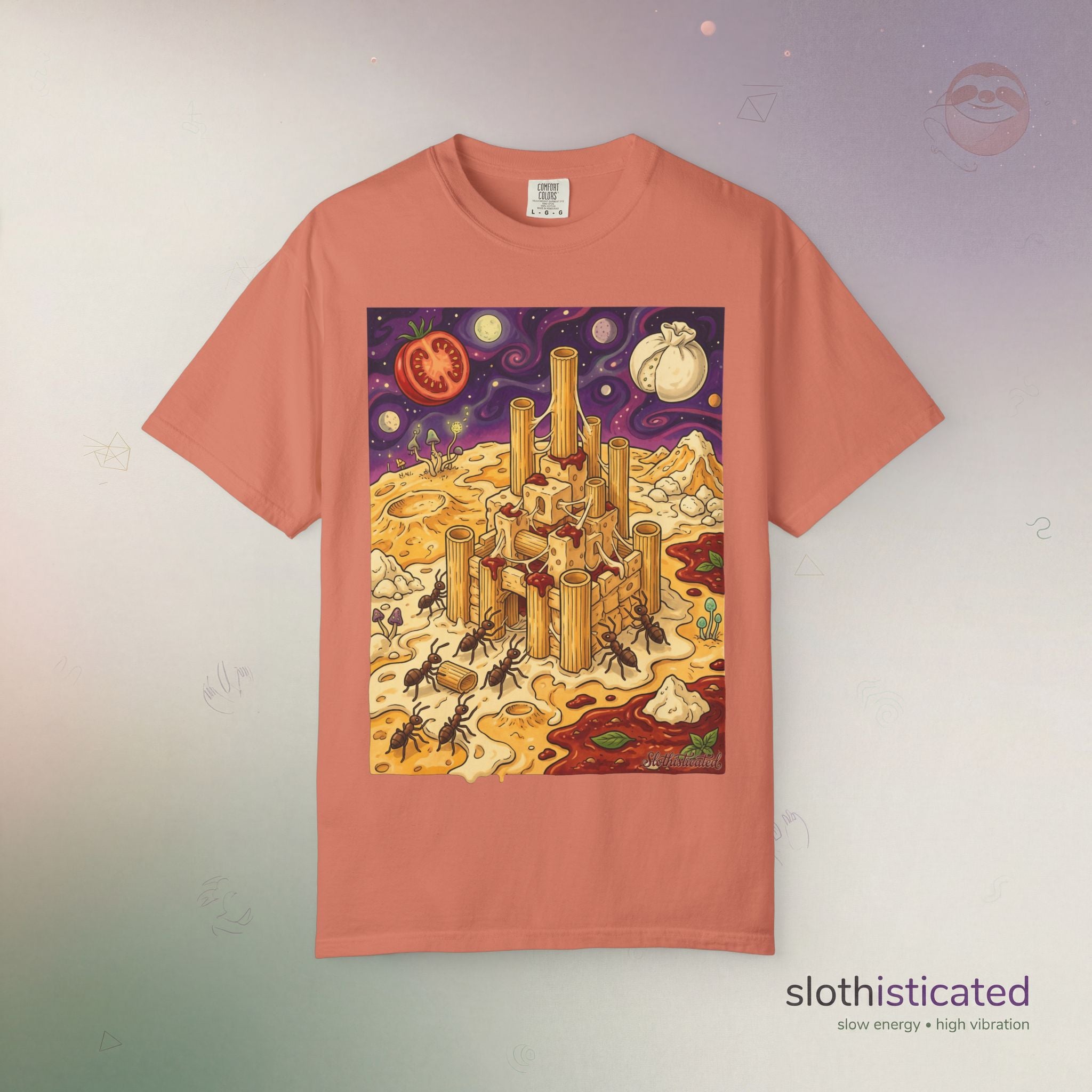 The Pasta Citadel — Funny Pasta Castle Tee · Surreal Foodie Art
