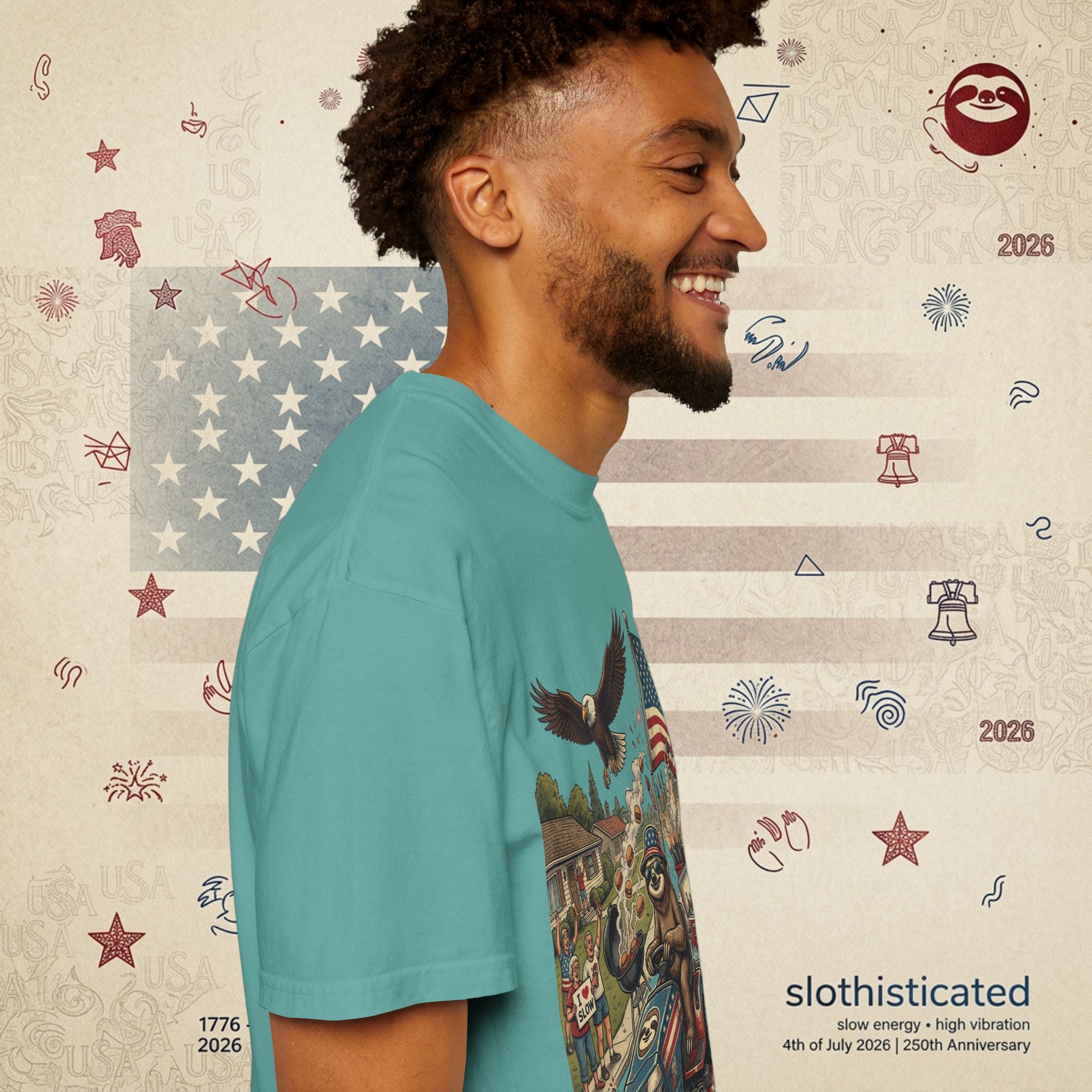 The Slow Ride — Sloth Riding Mower Americana T-Shirt
