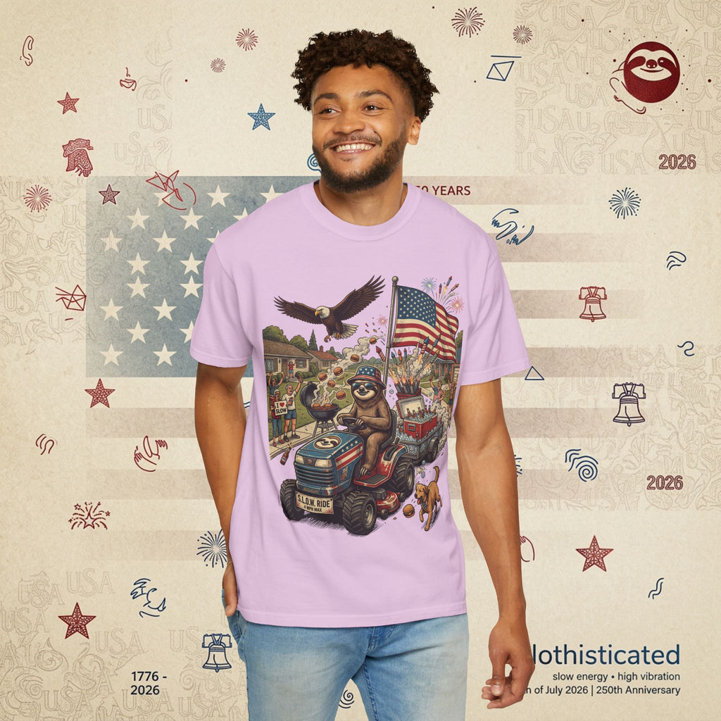The Slow Ride — Sloth Riding Mower Americana T-Shirt