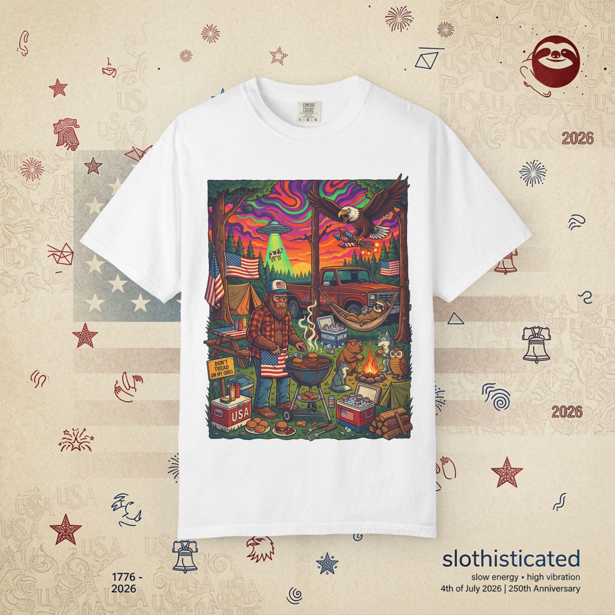 The Long Weekend — Sloth Campfire Americana T-Shirt