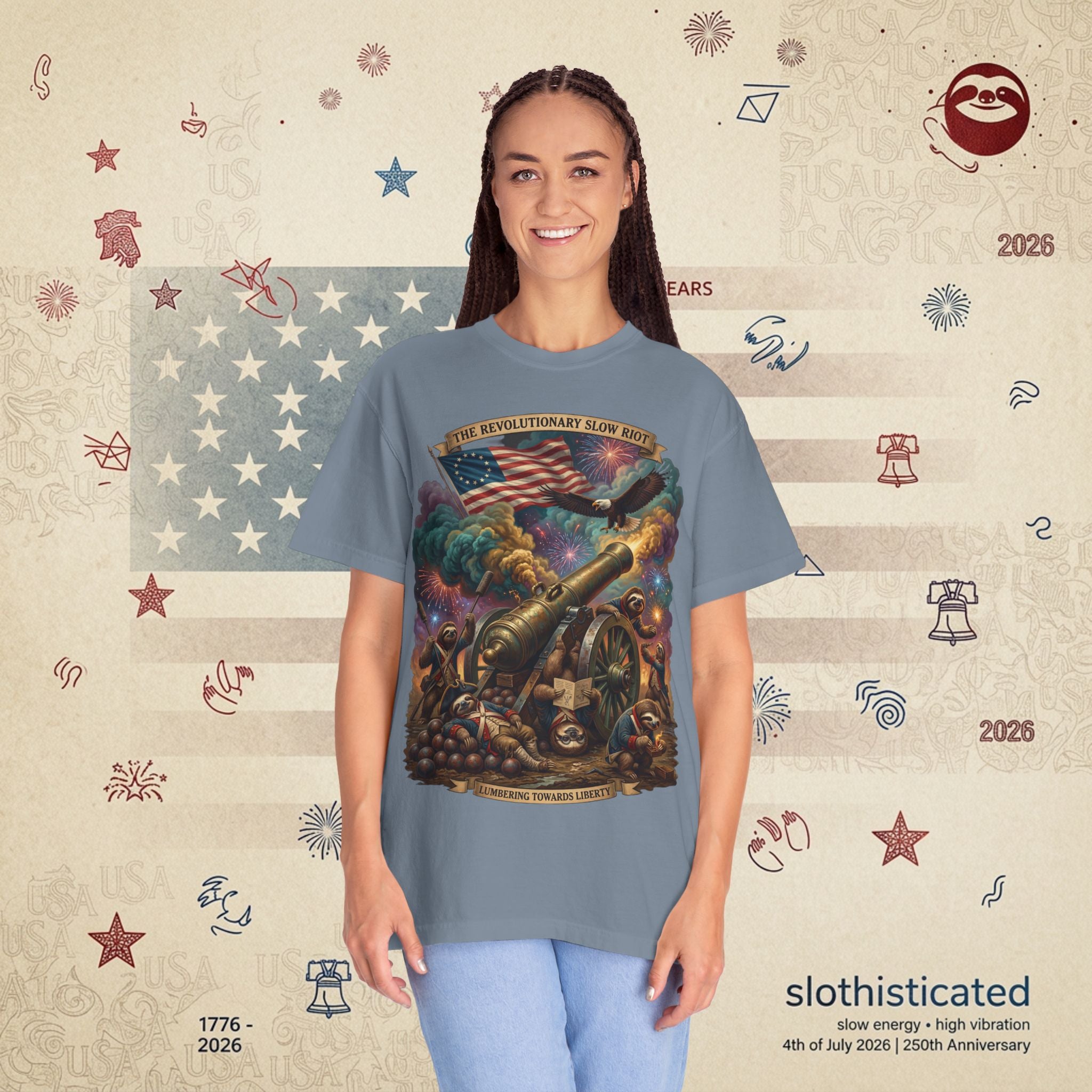 The Slow Riot — Patriotic Revolutionary Cannon 1776–2026 T-Shirt