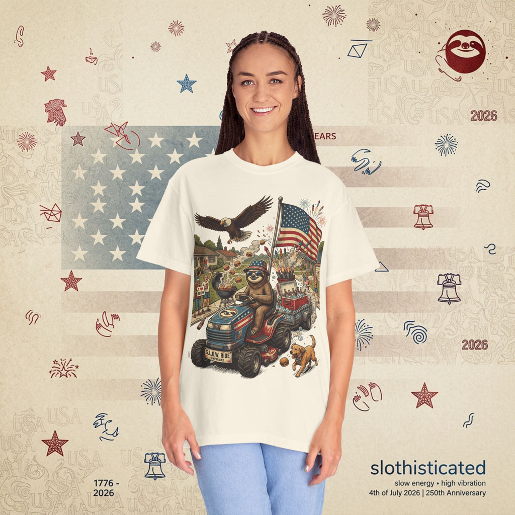 The Slow Ride — Sloth Riding Mower Americana T-Shirt