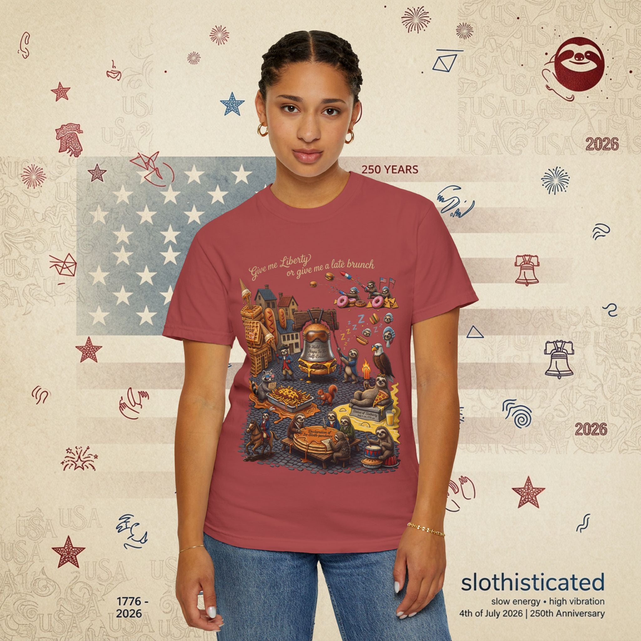 The Late Brunch — Liberty Bell Sloth Vintage Illustration Tee
