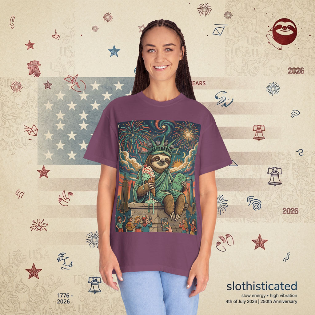 The Colossus — Liberty Sloth Statue Fireworks T-Shirt