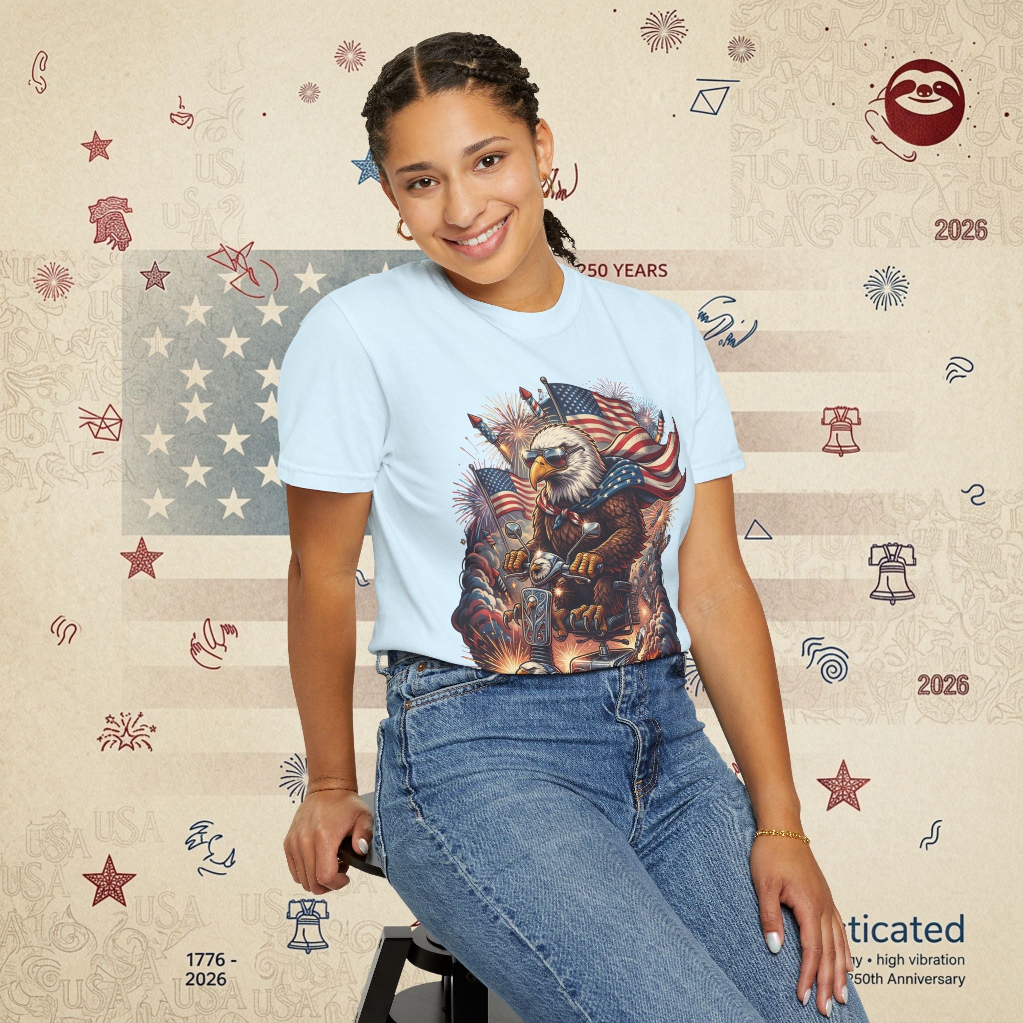 The Outrider — Patriotic Bald Eagle Motorcycle T-Shirt