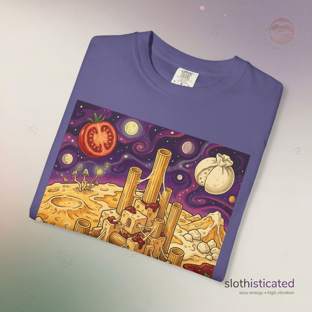 The Pasta Citadel — Funny Pasta Castle Tee · Surreal Foodie Art