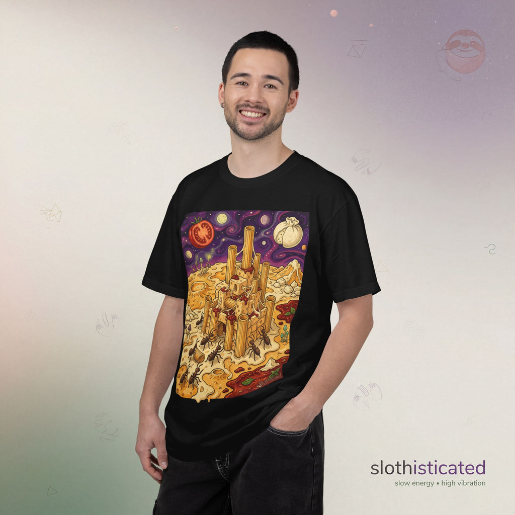 The Pasta Citadel — Funny Pasta Castle Tee · Surreal Foodie Art