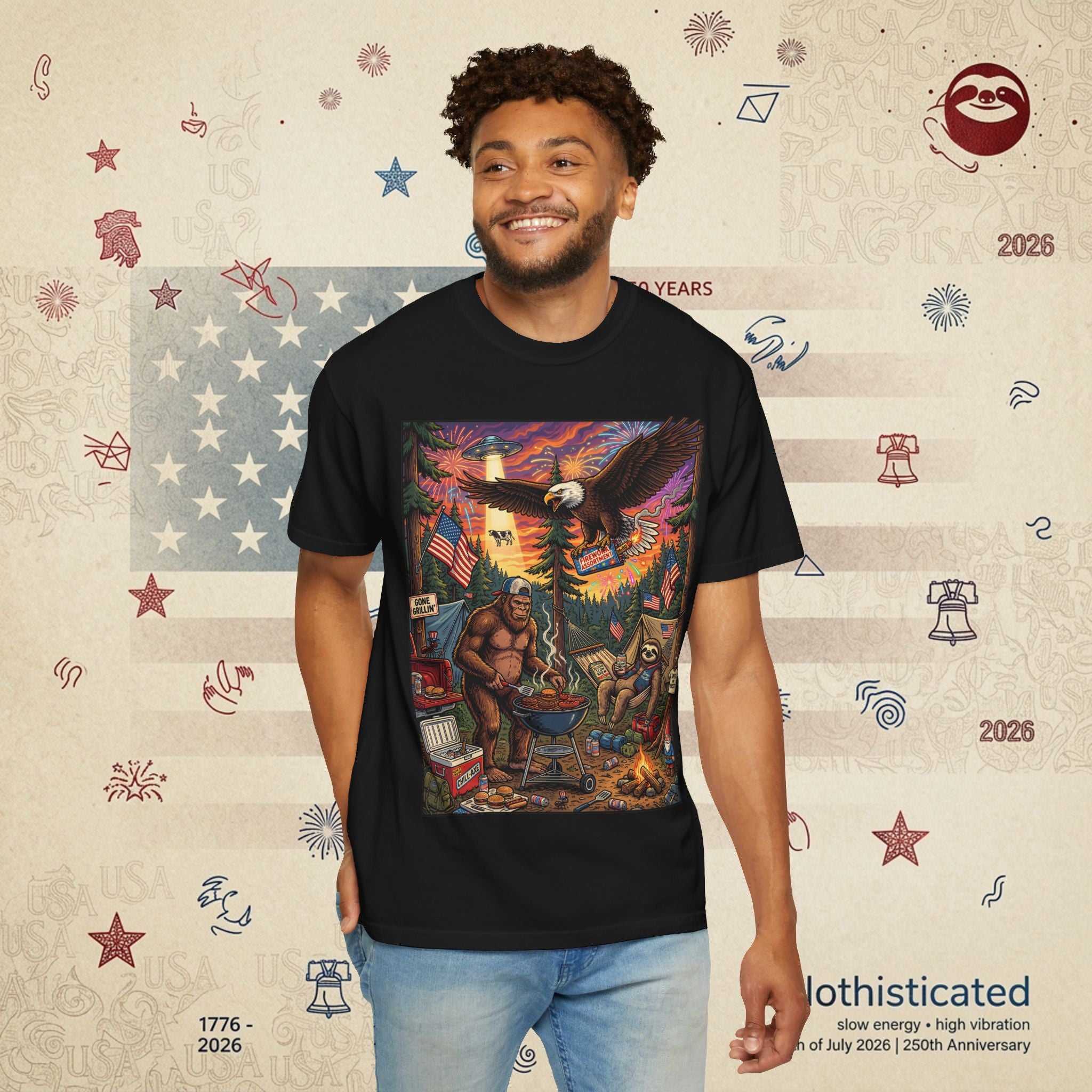 The Pitmaster — Patriotic Sasquatch Eagle Cookout T-Shirt