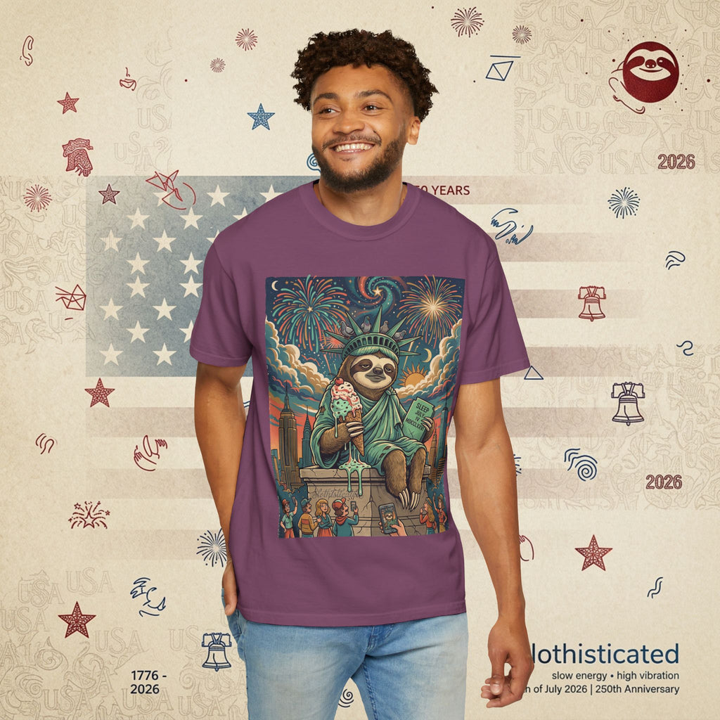 The Colossus — Liberty Sloth Statue Fireworks T-Shirt