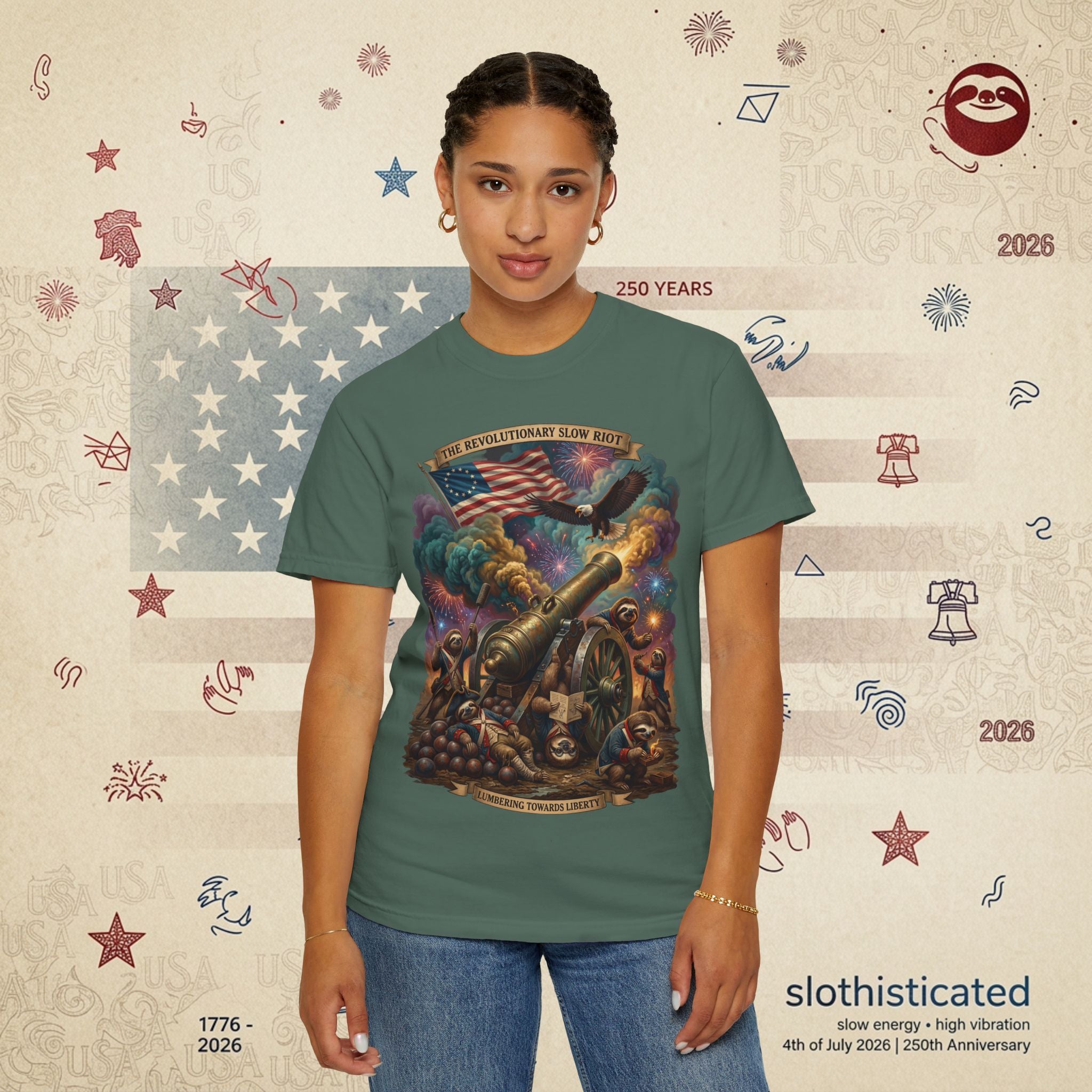 The Slow Riot — Patriotic Revolutionary Cannon 1776–2026 T-Shirt