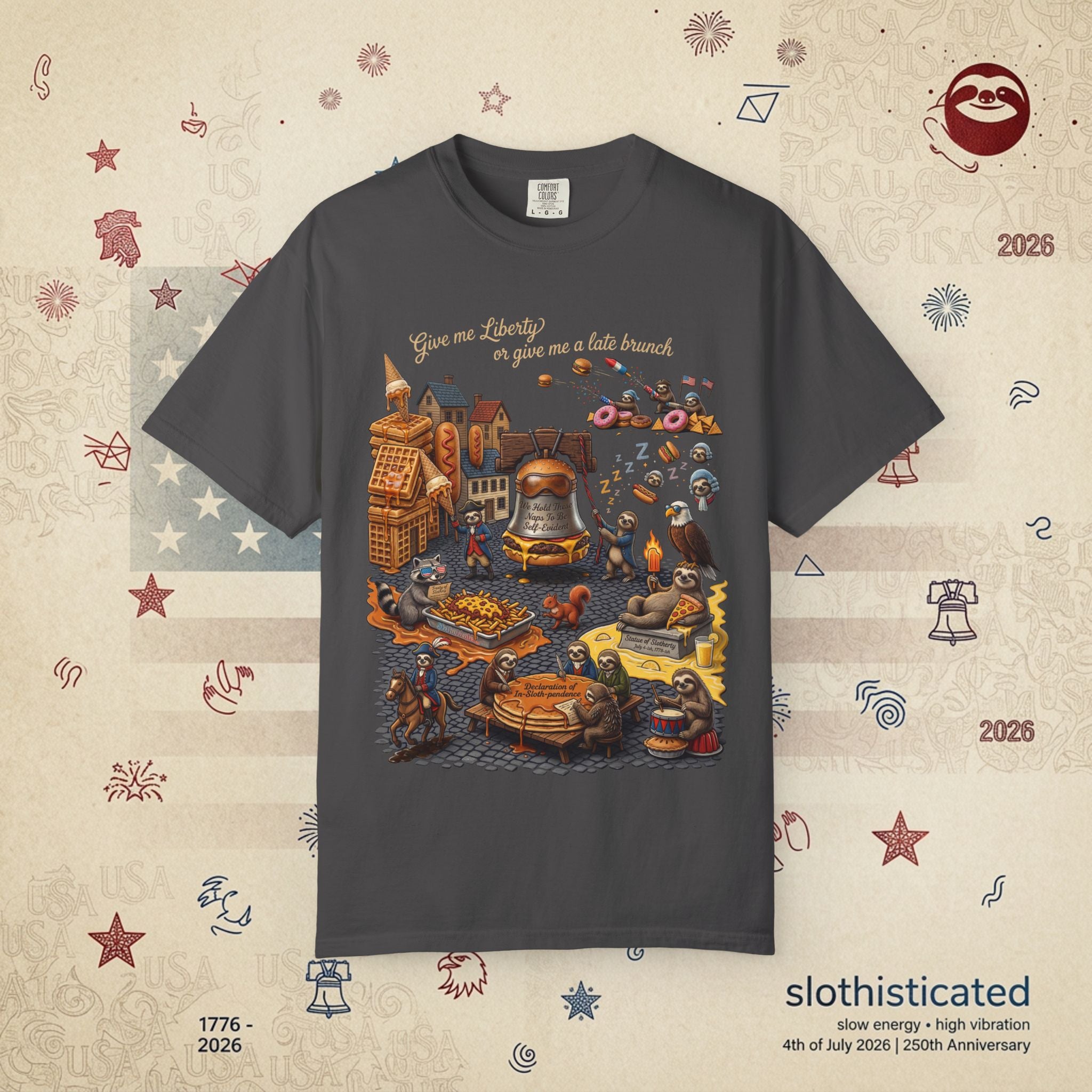The Late Brunch — Liberty Bell Sloth Vintage Illustration Tee