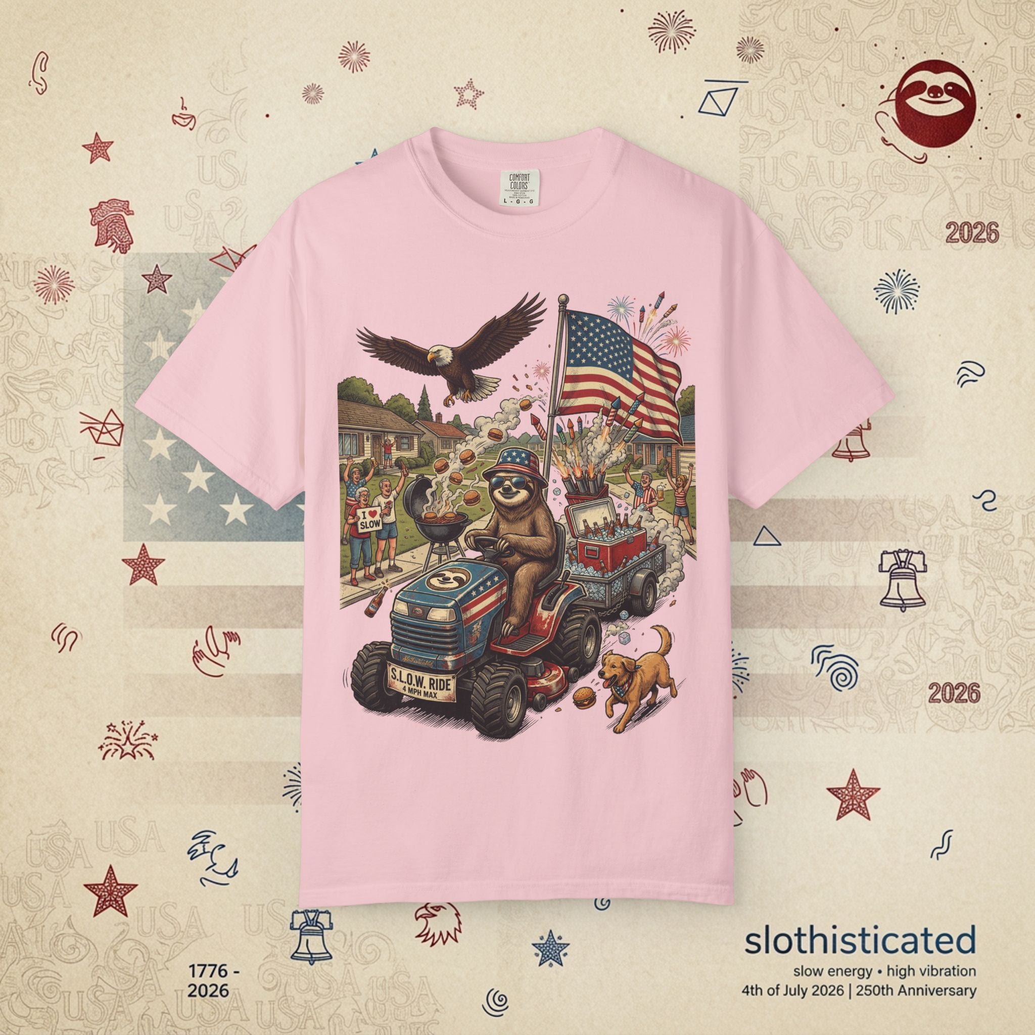 The Slow Ride — Sloth Riding Mower Americana T-Shirt