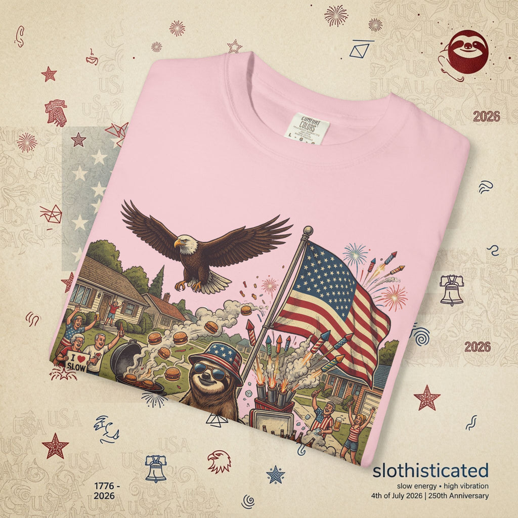 The Slow Ride — Sloth Riding Mower Americana T-Shirt