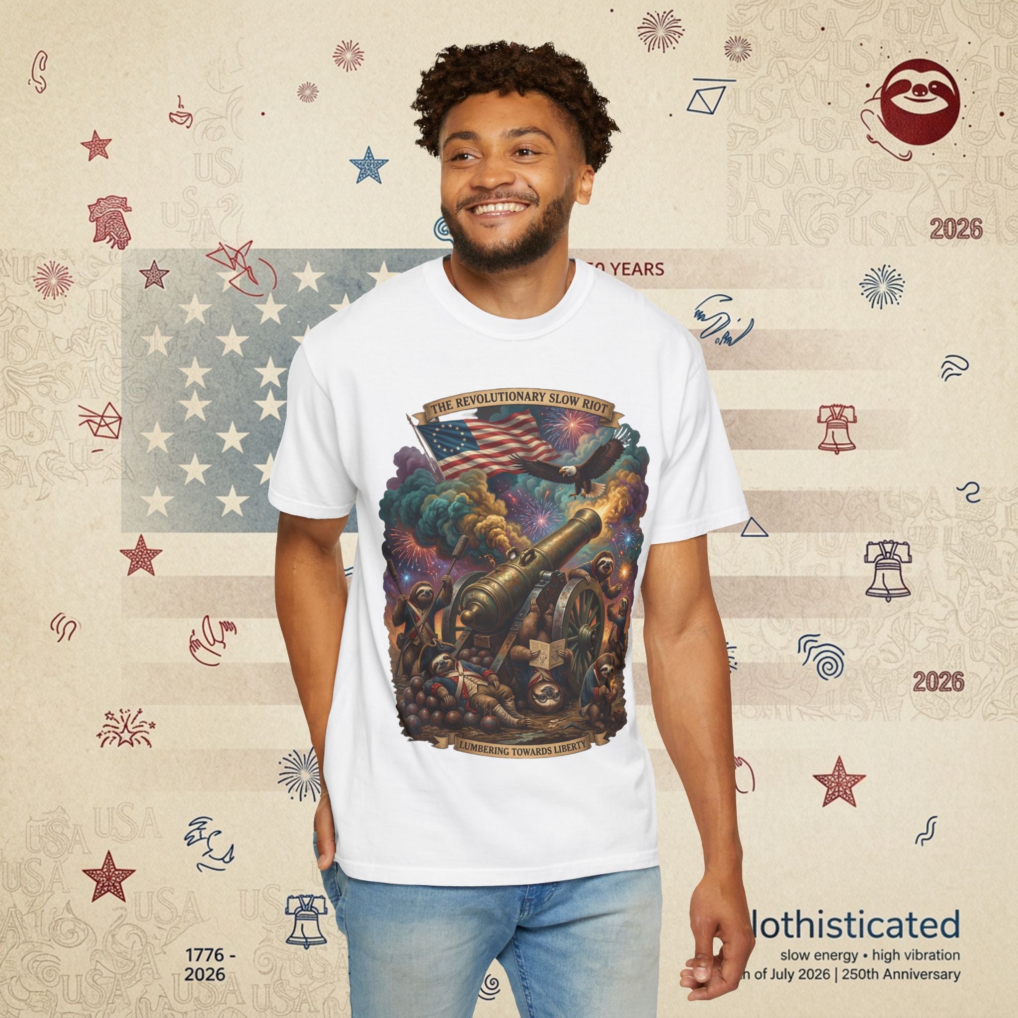 The Slow Riot — Patriotic Revolutionary Cannon 1776–2026 T-Shirt