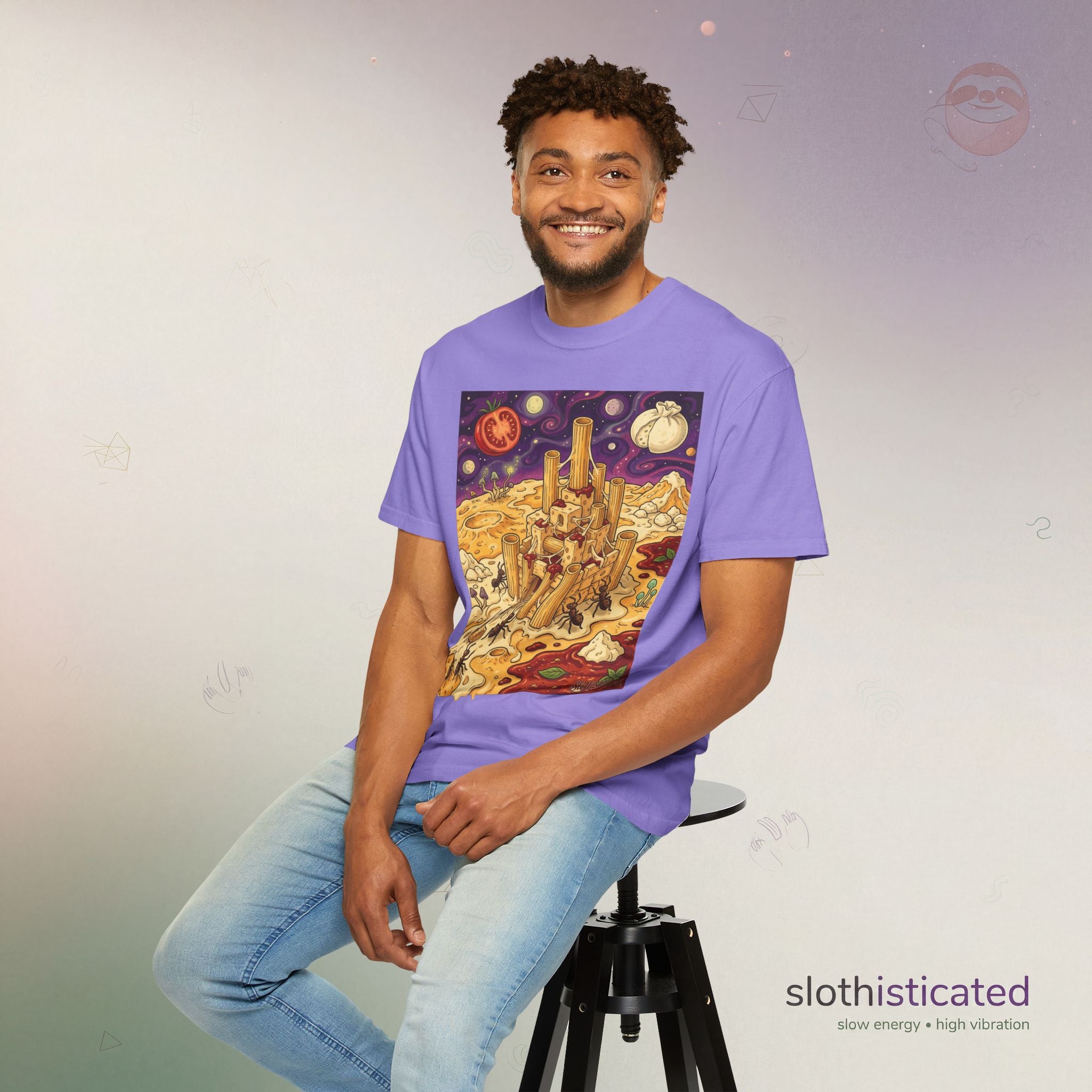 The Pasta Citadel — Funny Pasta Castle Tee · Surreal Foodie Art
