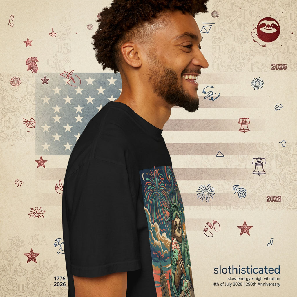 The Colossus — Liberty Sloth Statue Fireworks T-Shirt