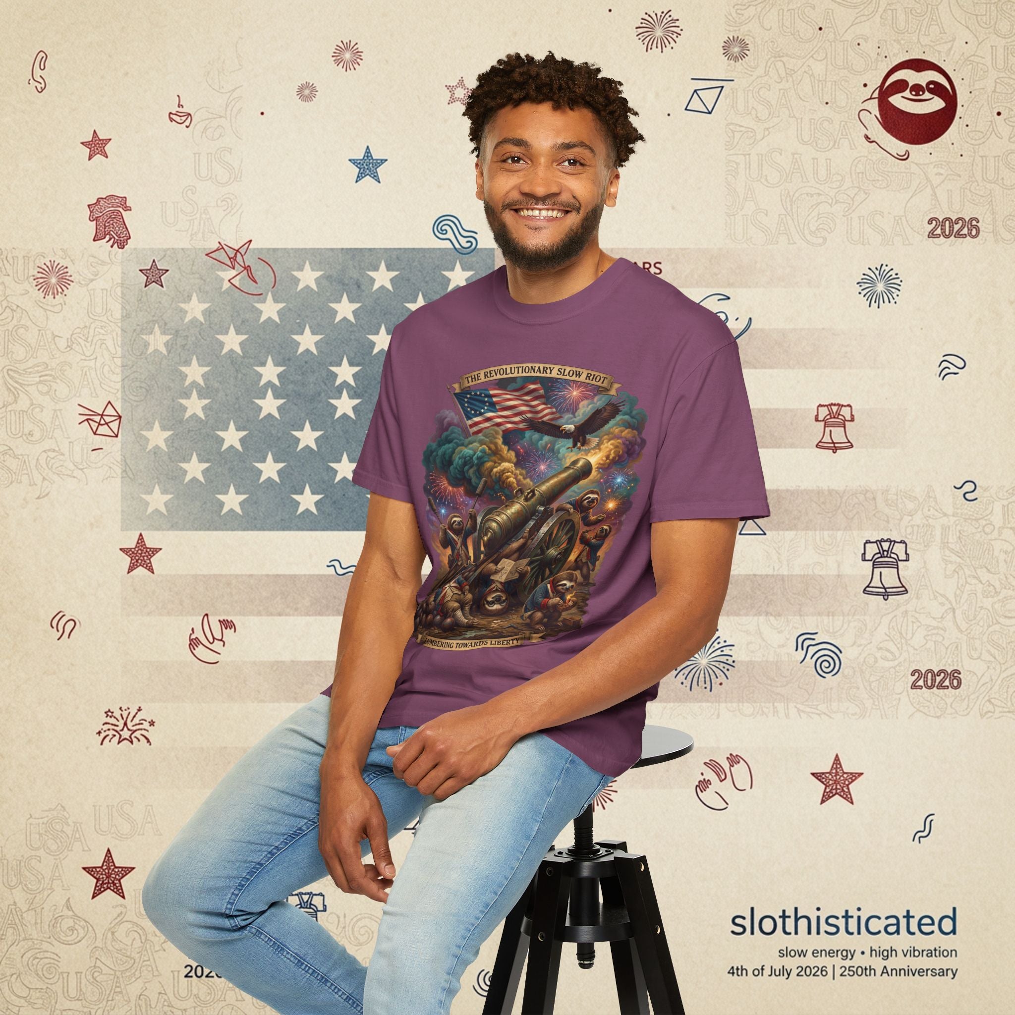 The Slow Riot — Patriotic Revolutionary Cannon 1776–2026 T-Shirt