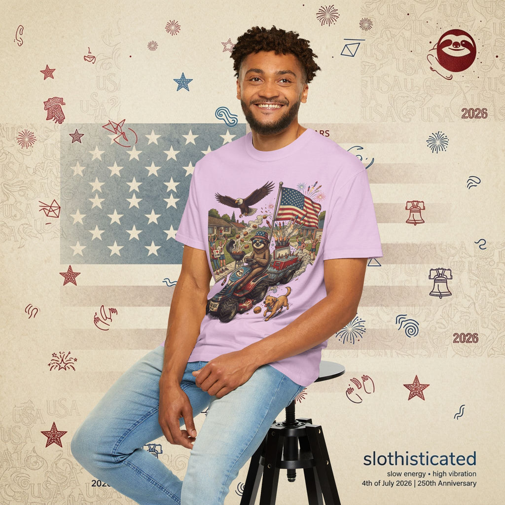 The Slow Ride — Sloth Riding Mower Americana T-Shirt