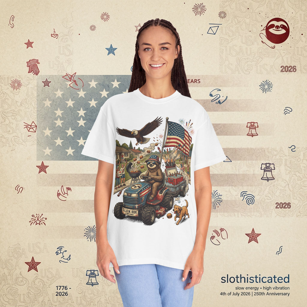 The Slow Ride — Sloth Riding Mower Americana T-Shirt