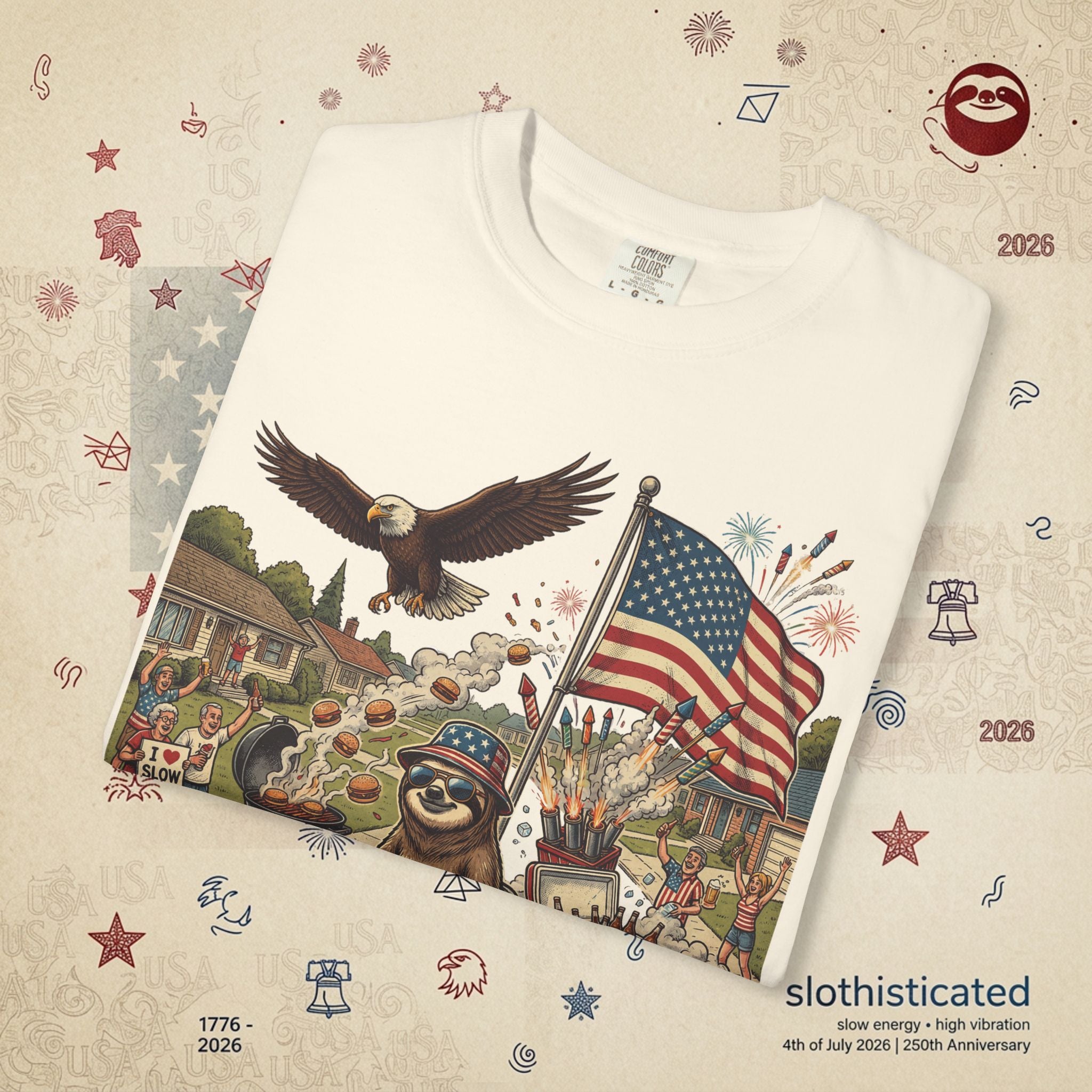The Slow Ride — Sloth Riding Mower Americana T-Shirt