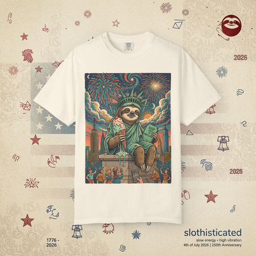 The Colossus — Liberty Sloth Statue Fireworks T-Shirt