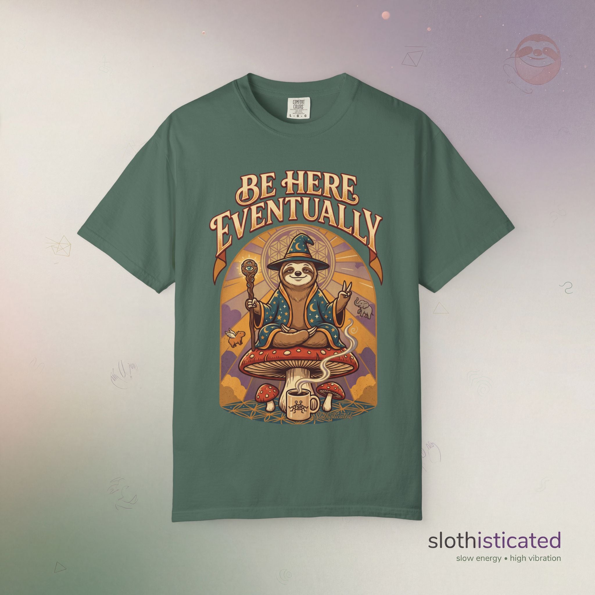 Be Here Eventually Sloth Graphic T-Shirt — Retro Meditation Tee