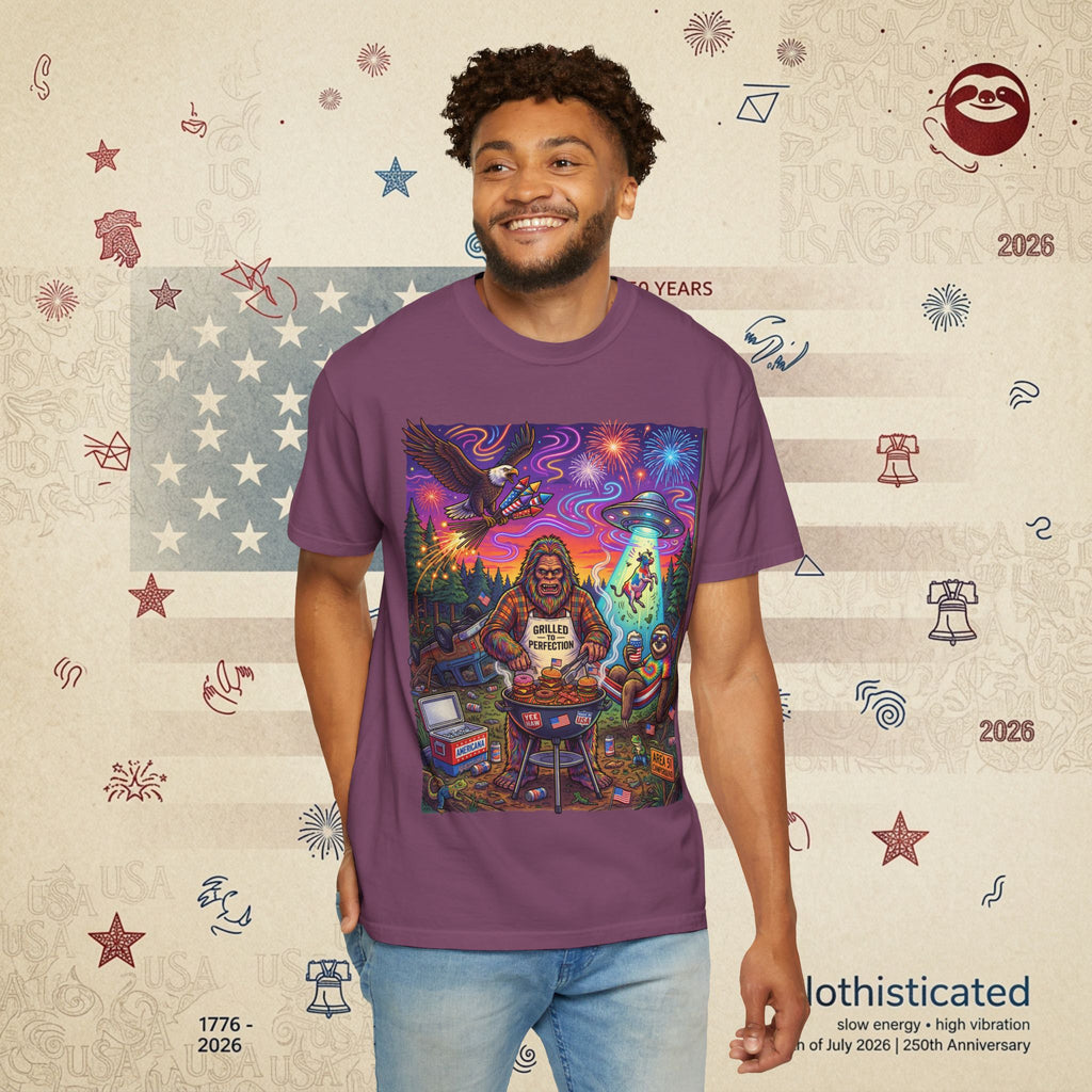 The Visitation — Psychedelic Sasquatch 4th of July BBQ UFO T-Shirt