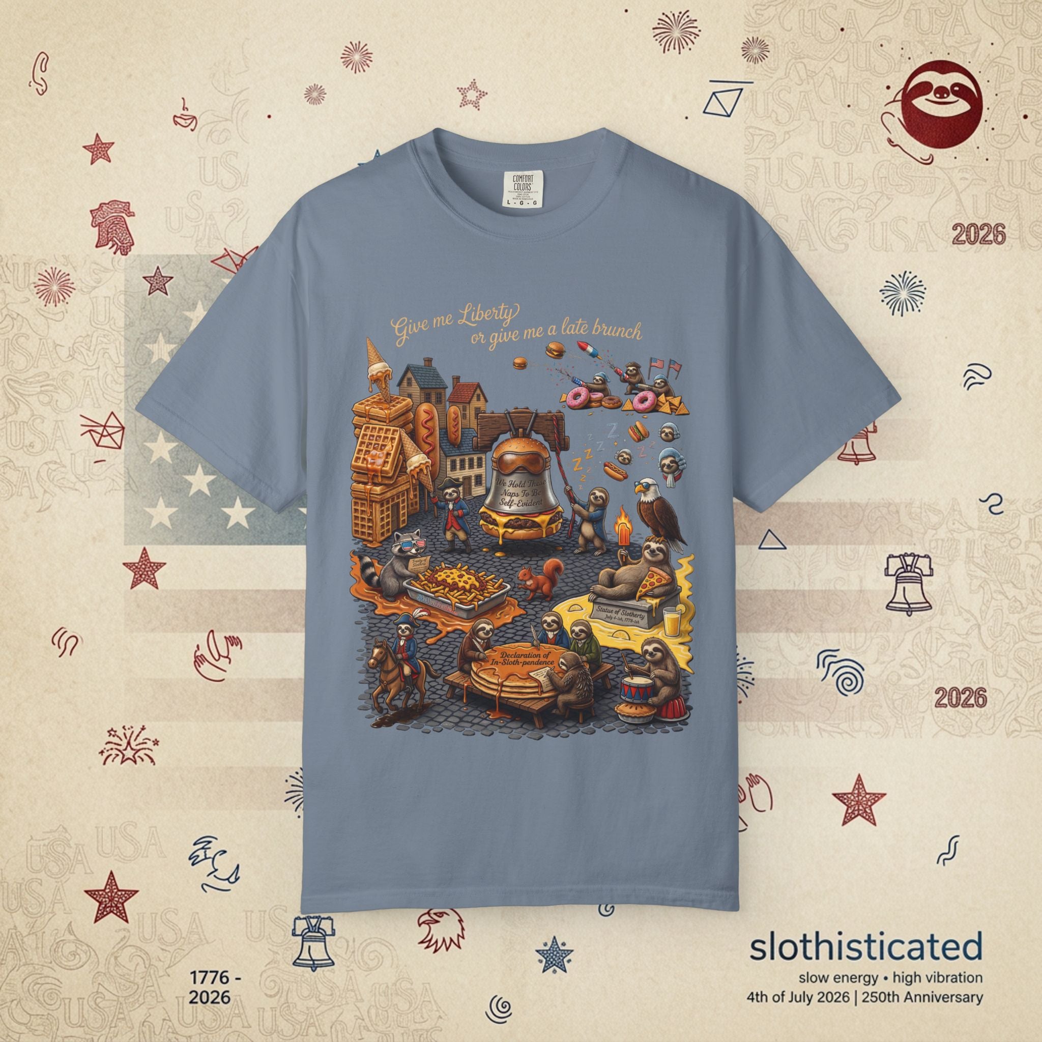 The Late Brunch — Liberty Bell Sloth Vintage Illustration Tee