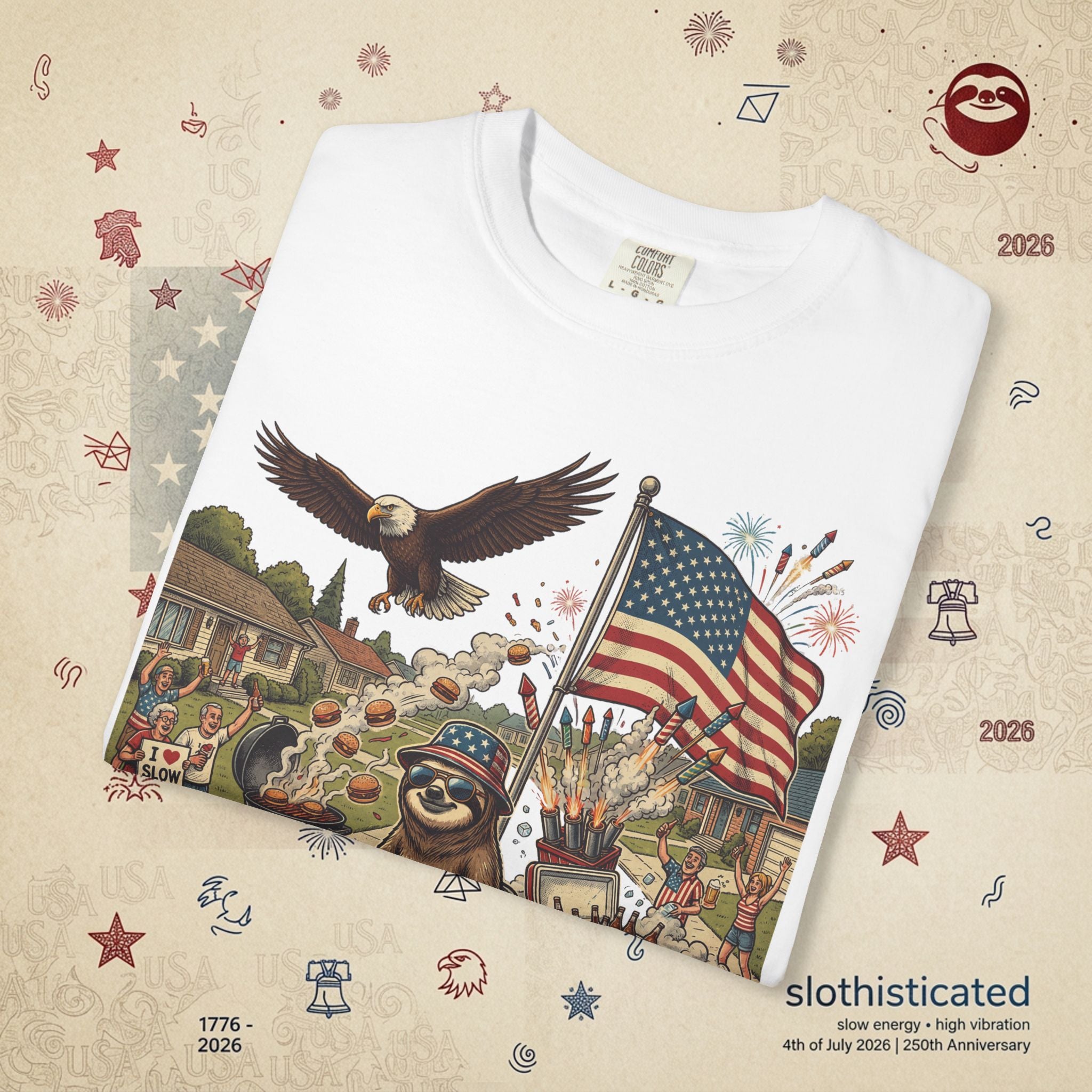 The Slow Ride — Sloth Riding Mower Americana T-Shirt