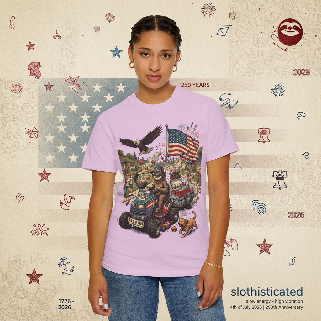 The Slow Ride — Sloth Riding Mower Americana T-Shirt