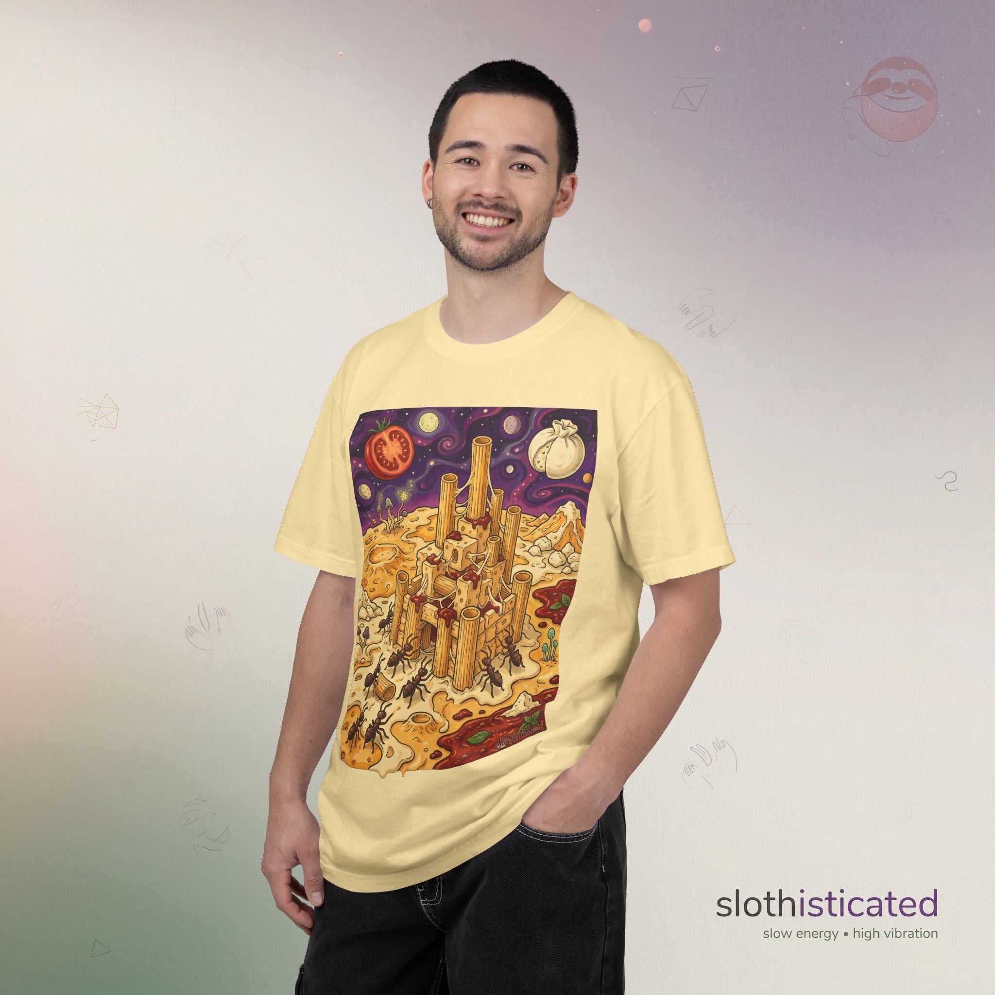 The Pasta Citadel — Funny Pasta Castle Tee · Surreal Foodie Art