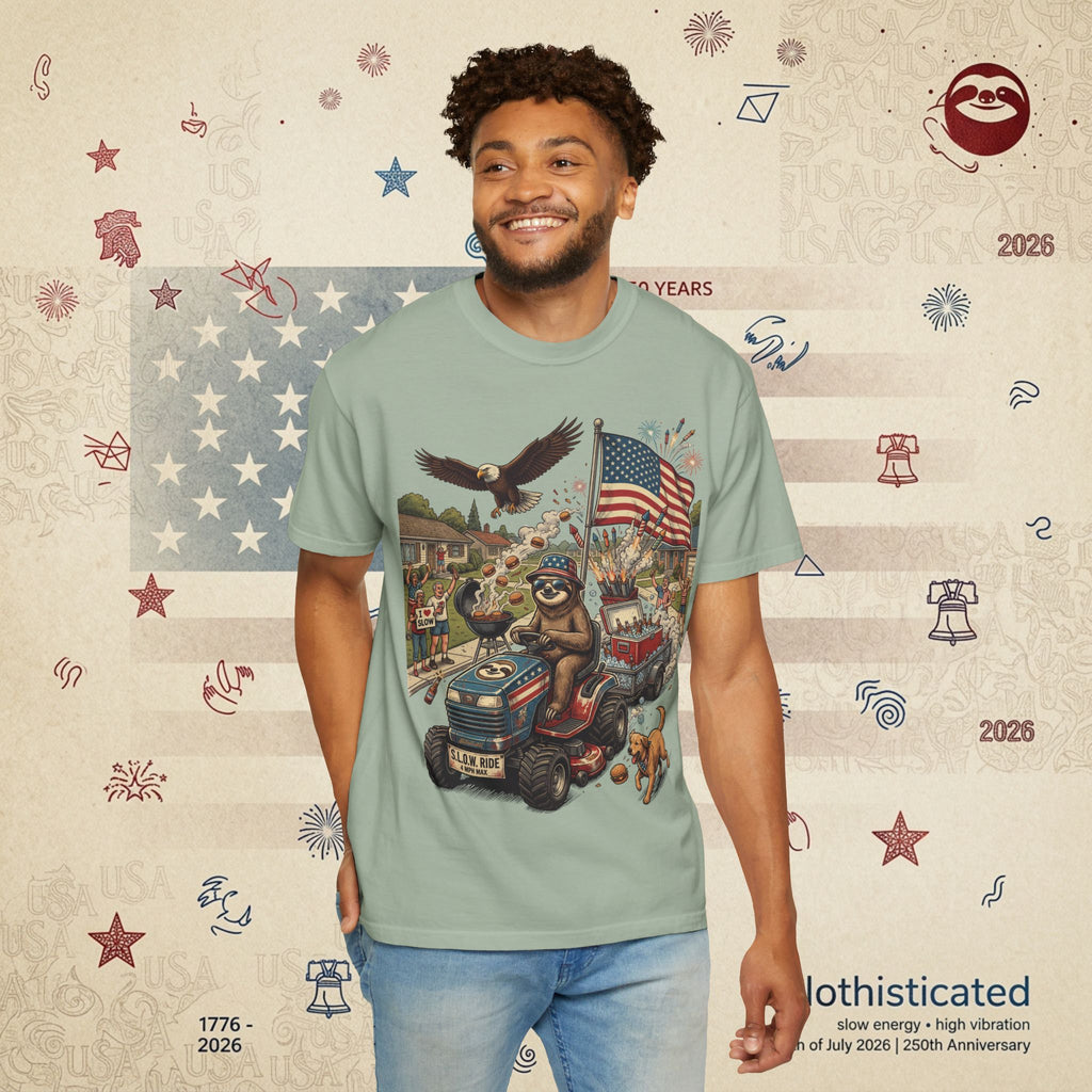 The Slow Ride — Sloth Riding Mower Americana T-Shirt