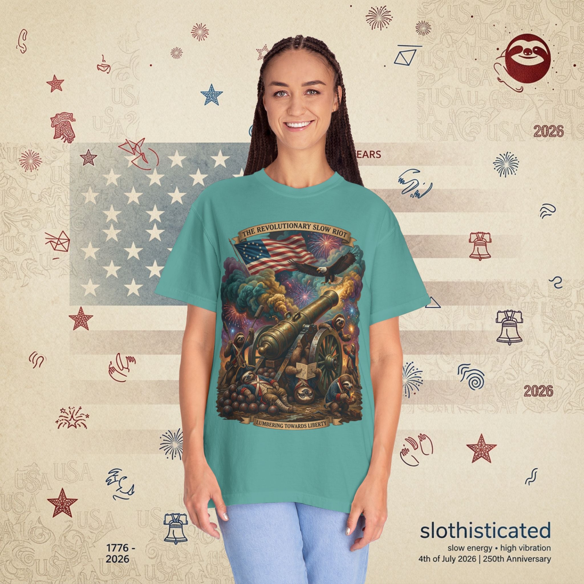 The Slow Riot — Patriotic Revolutionary Cannon 1776–2026 T-Shirt