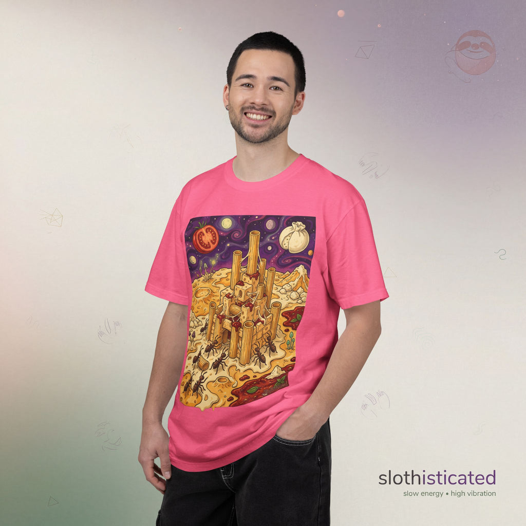 The Pasta Citadel — Funny Pasta Castle Tee · Surreal Foodie Art