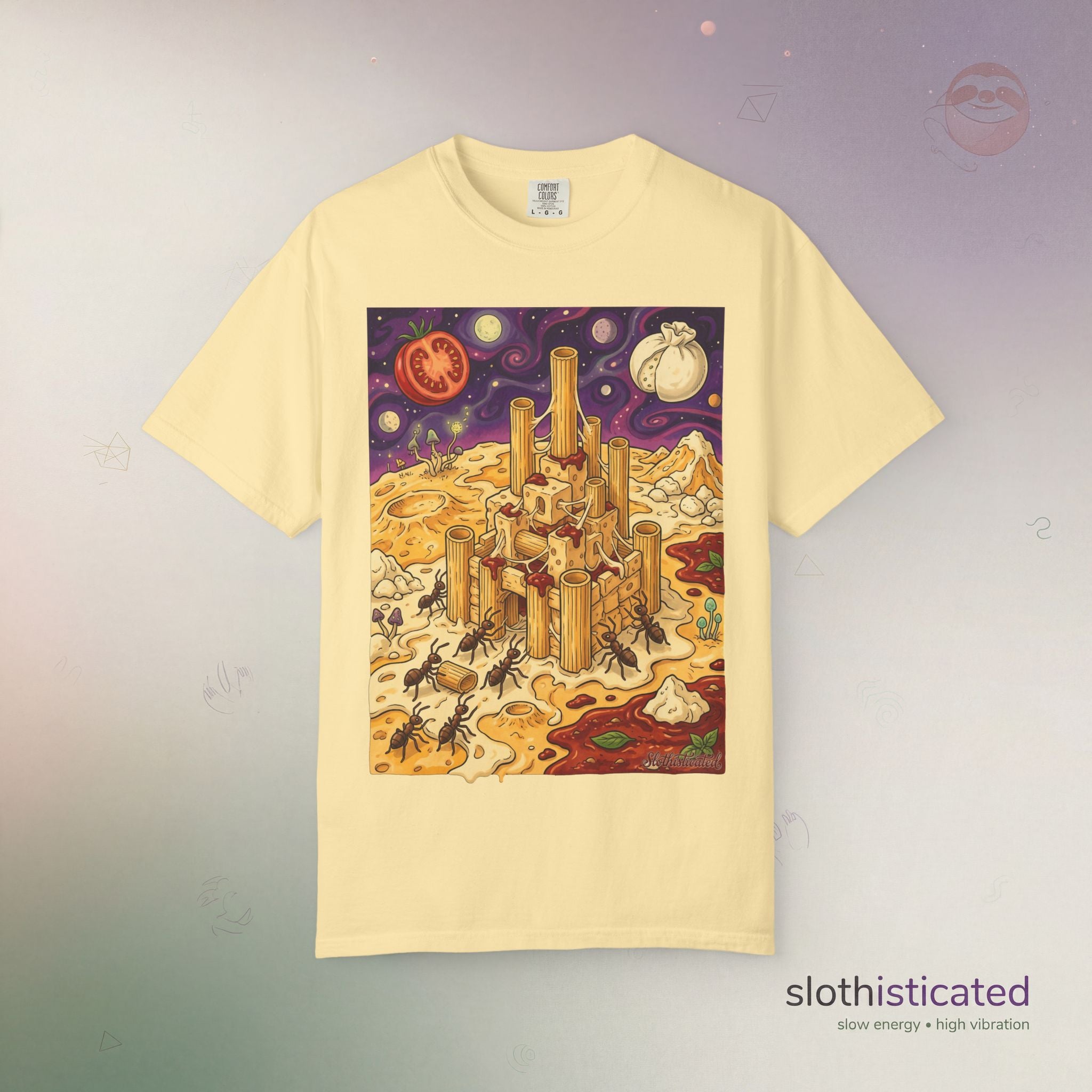 The Pasta Citadel — Funny Pasta Castle Tee · Surreal Foodie Art