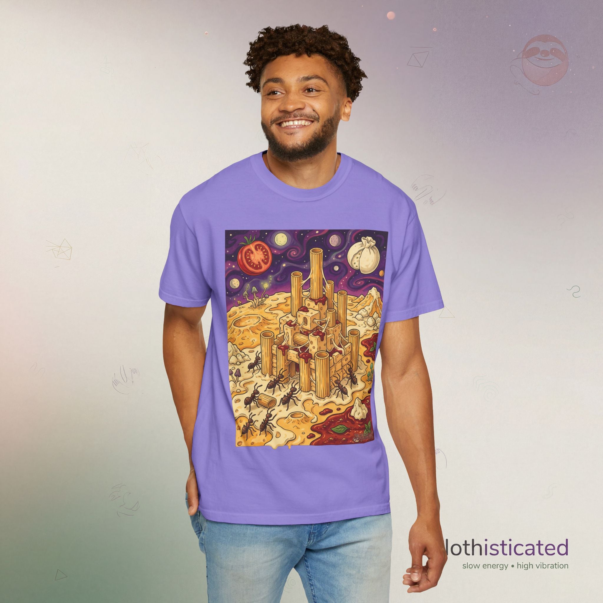 The Pasta Citadel — Funny Pasta Castle Tee · Surreal Foodie Art