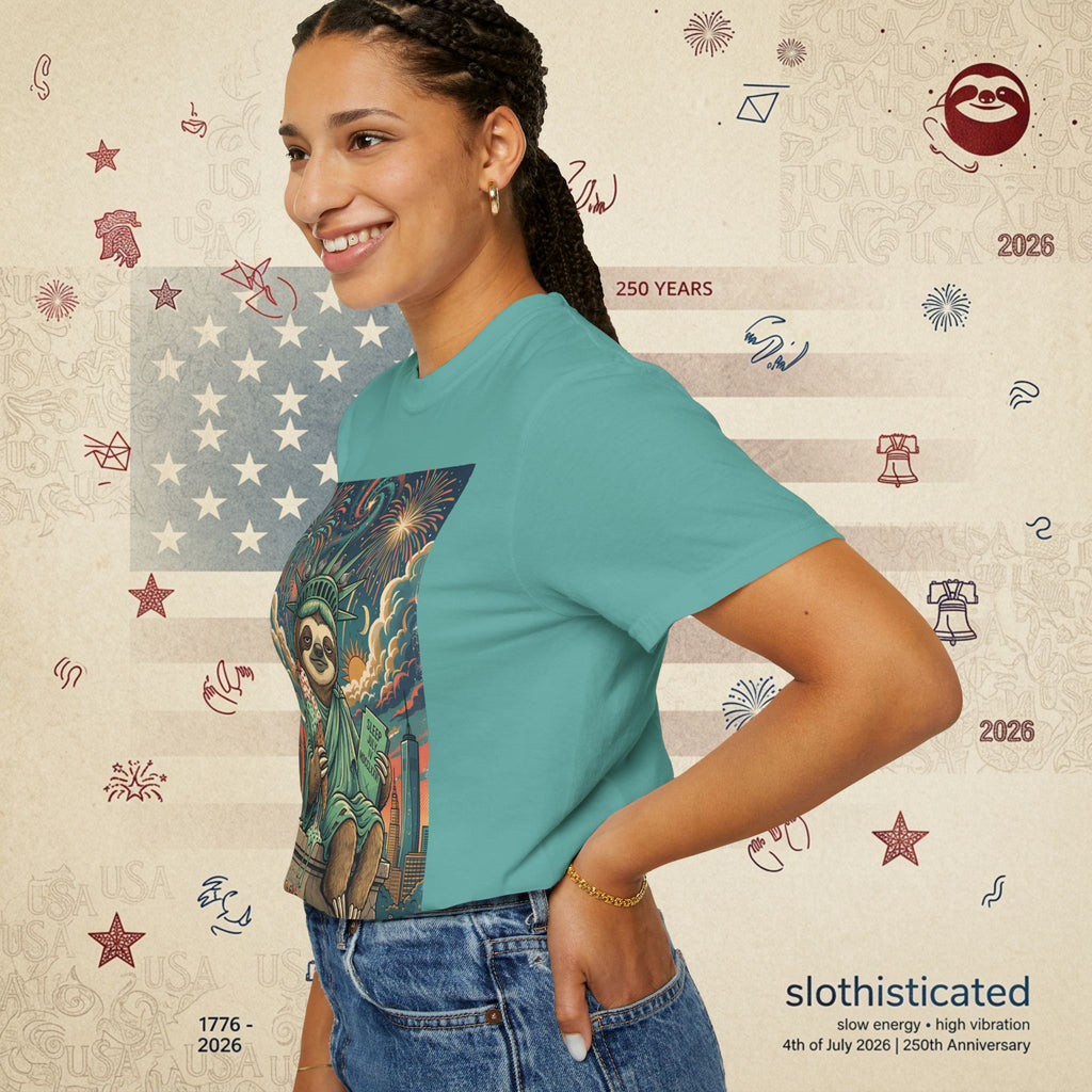 The Colossus — Liberty Sloth Statue Fireworks T-Shirt