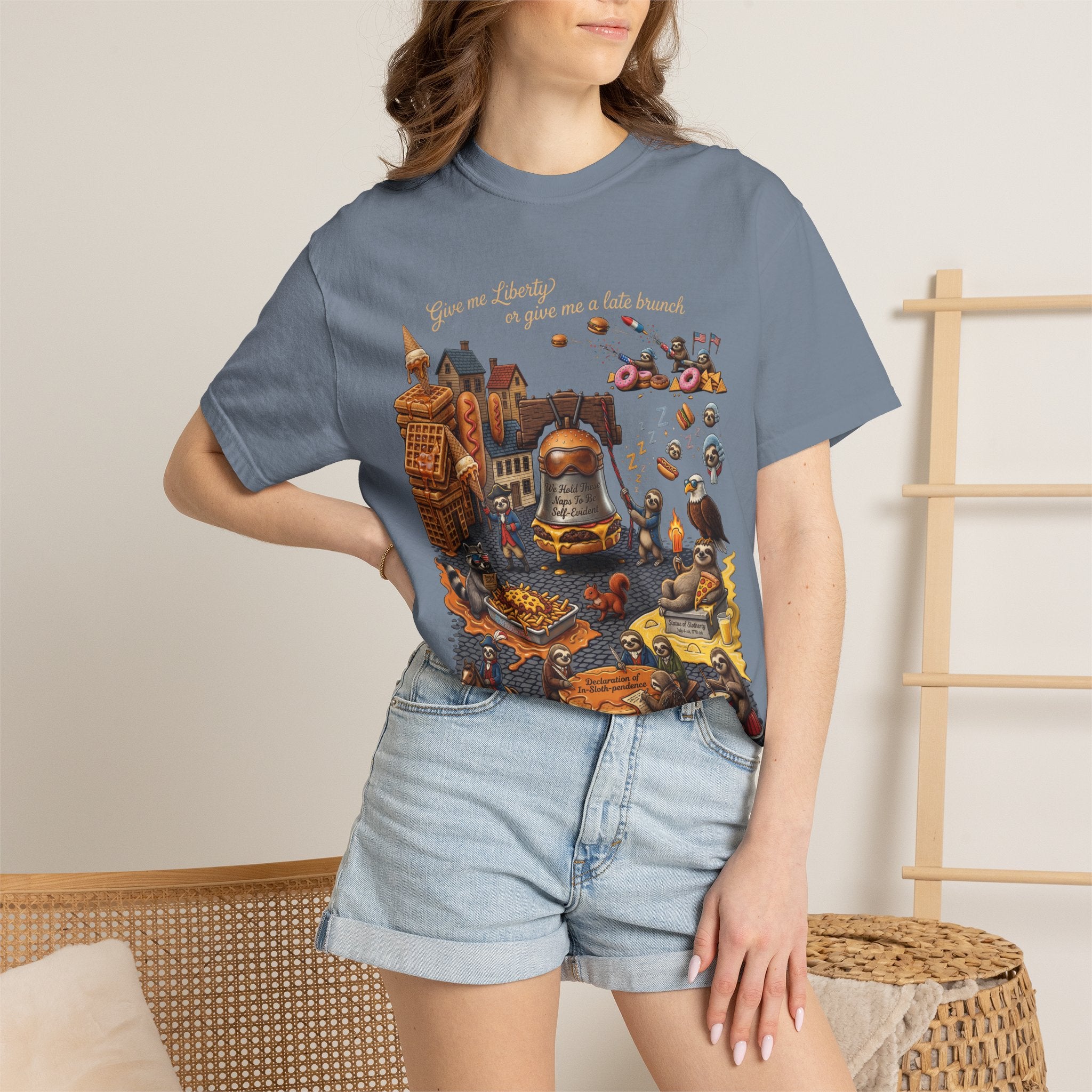 The Late Brunch — Liberty Bell Sloth Vintage Illustration Tee