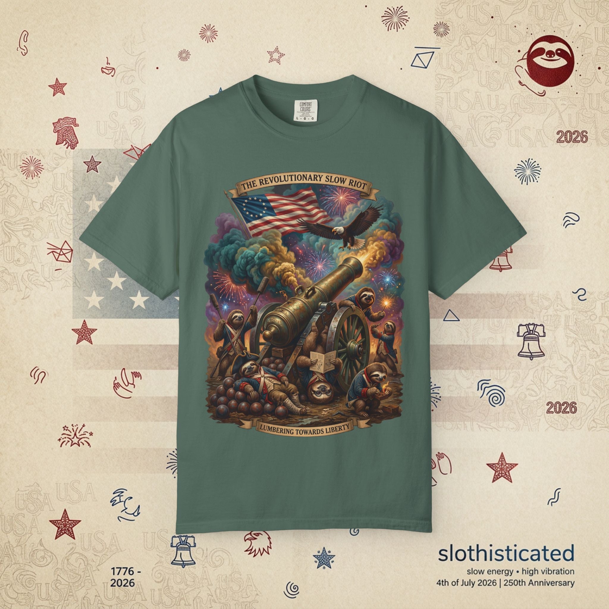 The Slow Riot — Patriotic Revolutionary Cannon 1776–2026 T-Shirt