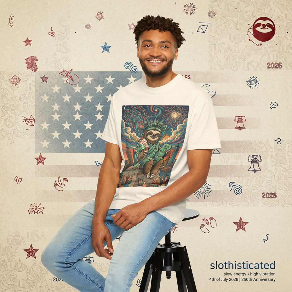The Colossus — Liberty Sloth Statue Fireworks T-Shirt