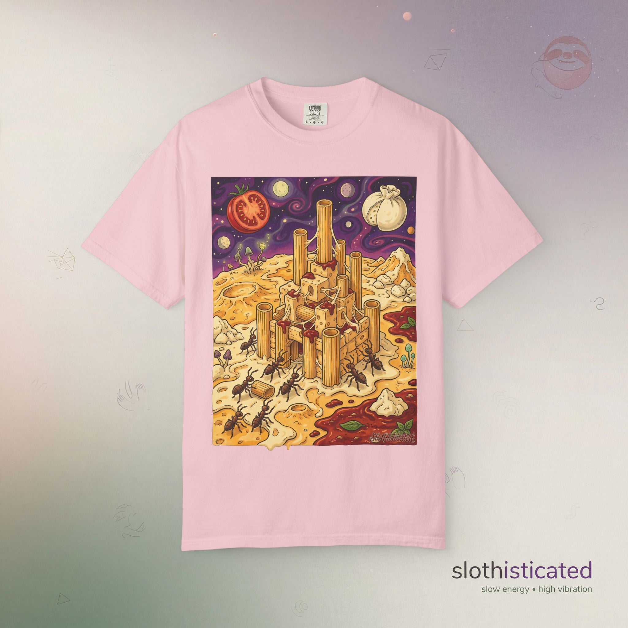 The Pasta Citadel — Funny Pasta Castle Tee · Surreal Foodie Art