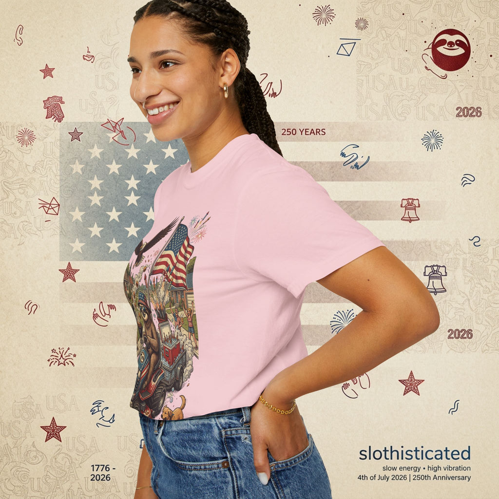 The Slow Ride — Sloth Riding Mower Americana T-Shirt