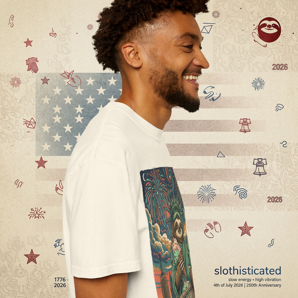 The Colossus — Liberty Sloth Statue Fireworks T-Shirt